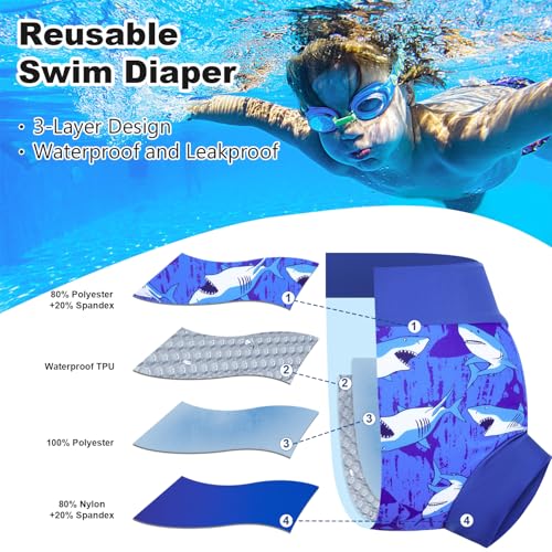 MooMoo Baby Rash Guard Swimsuit Set Reusable Swim Diapers Long Sleeve UPF 50+ Swim Shirt for Swim Lesson and Pool3