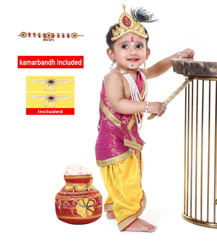 Image of Krishna Dress for Kids, Baby Krishna Dress for Janmashtami with Krishna Mukut, janmashtmi wear dress