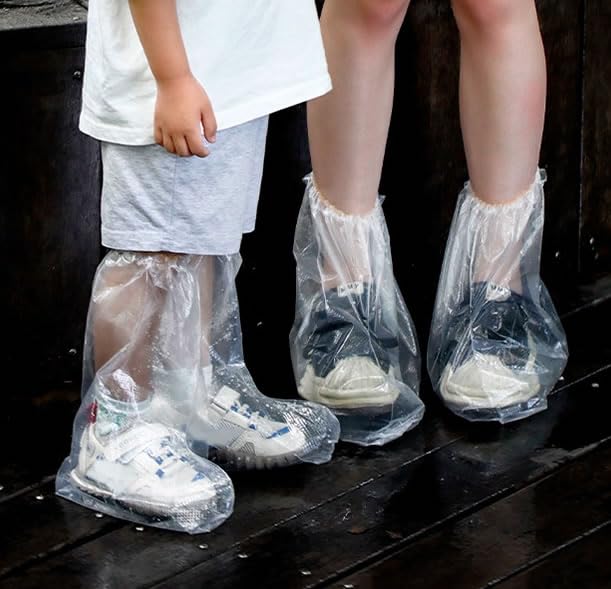 Image of 10 Pairs Kids Shoe Covers for Rain Disposable Waterproof Shoes Cover Plastic Clear Heavy Duty Shoe Cover for Kids Children