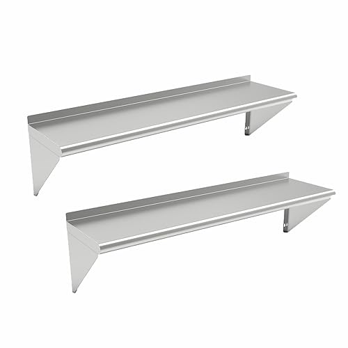 ERUPTA 2Pc - 12 x 48 inches 300 lbStainless Steel Wall Mount Floating ShelvingCommercial Stainless Steel NSF Shelf for Restaurant Kitchen Home