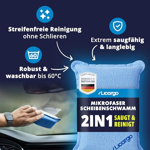 LICARGO Mikrofaser Scheibenschwamm Auto [2in1] – Beschlagene Autoscheiben innen in Sekunden frei, streifenfrei & fusselfrei – Autoschwamm Zubehör, Antibeschlag Schwamm Auto