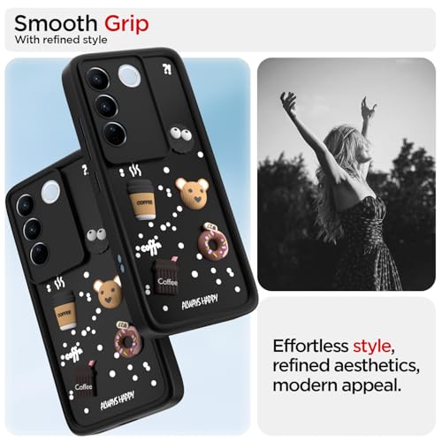 Image of Pikkme Back Cover for Vivo V27 5G / V27 Pro 5G | Cute Fun Cartoon 3D Bear Silicone Full Body Protection Bumper Cover (Black)