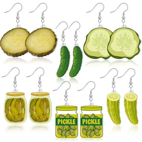 Nosiny 6 Pairs Acrylic Drop Dangle Jewelry Pickle Earrings Martini Earrings 6 Styles Lifelike Dill Cucumber Cocktail Cup Funny Cute Weird Jewelry for Women Bow Tini Bar Party