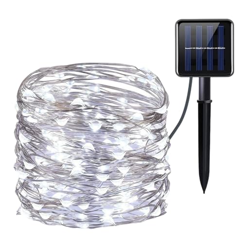 FANSU Guirlande Lumineuse Solaire Exterieure, Lumière Solaire Extérieure Jardin Deco 8 Modes IP65 Étanche pour Décoration Fête Mariage Terrasse Arbre Cour Balcon (Blanc,22 M/200 LED)
