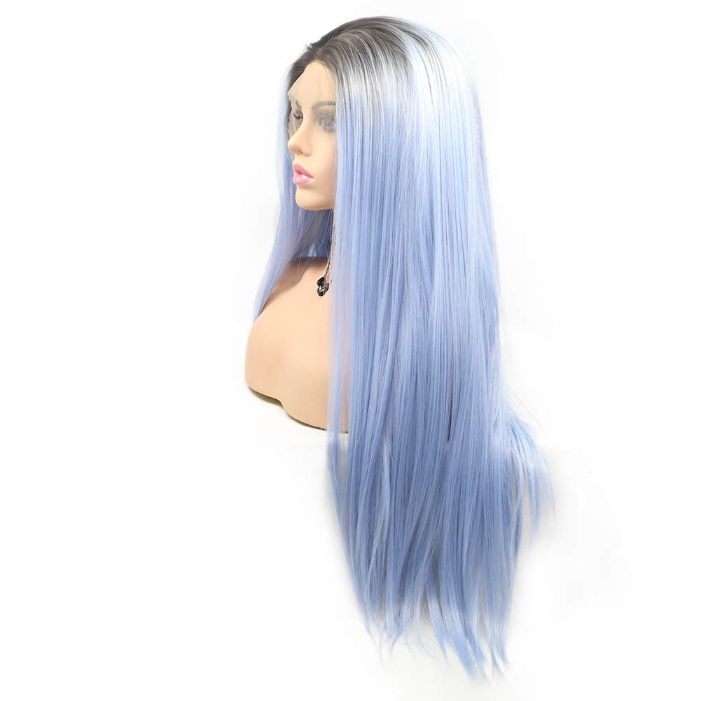 Premium Blue Lace Front Wig Heat Resistant Synthetic Fiber Hair Wigs Light Blue Wigs for Women Wedding Party Wig Gorgeous Lace Wig Soft Natural Hairline with Baby Hair 24 Inch