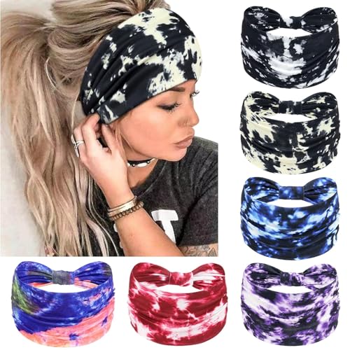 Image of Awumbuk Wide Headbands for Women Knotted No Slip Head Bands Soft Turban Headband Hair Accessories Boho African Solid Color Head Wraps for Women Yoga Workout (Purple)