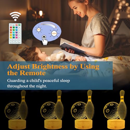 Image of Bowling Night Light, Bowling Gifts 3D Illusion Lamp with 16 Colors Changing, Timer, 4 Flash Modes and Dimmable, Kids Boys Girls Room Decoration, Holiday Xmas Gifts