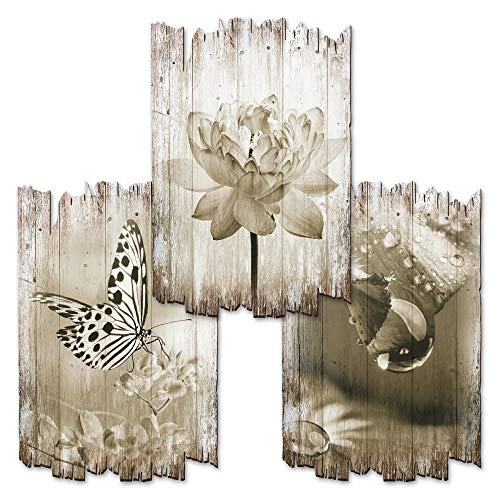 Kreative Feder Nature | Shabby Chic Tableau mural en bois | Panneaux décoratifs en bois en lot de 3 | Décoration murale pour votre maison | au choix en 30 x 20 cm ou 30 x 45 cm (30 x 45 cm)