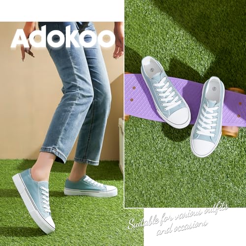 Image of Adokoo Canvas Tennis Shoes for Women Low Top Casual White Black Sneakers for Women Lace Up Fashion Comfortable Walking Shoes