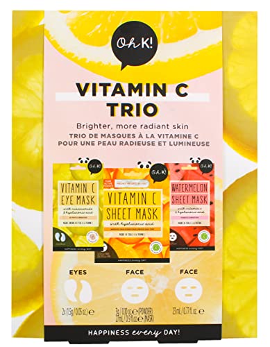 Oh K! Vitamin C Trio, Vegan and Cruelty Free Pamper Gift Set including Face Masks and Eye Mask