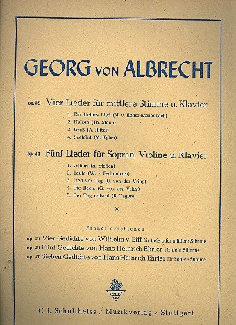 5 canzoni opus.41 per soprano, violino e pianoforte.