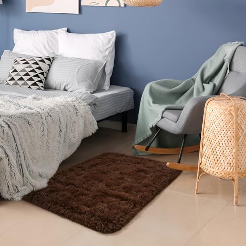 HOMORE Small Rugs for Bedroom 2x3 Feet Brown Rug for Bedroom Bedside Soft Fluffy Area Rugs for Desk Indoor Entrance Door Mat, Small Runner Rugs and Carpets for Dorm Nursery