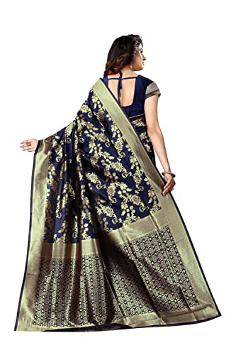 Image of C J Enterprise Women's Pure Kanjivaram Silk Saree Soft Saree Banarasi Style New Sadi With Blouse Piece For Wedding (Pari37-11) (Navy Blue)