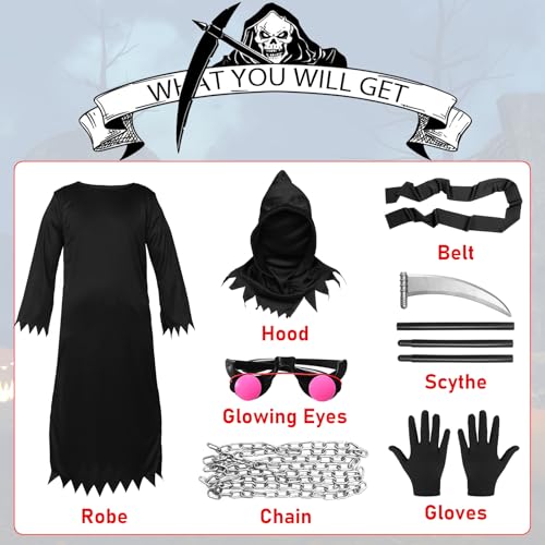 Disfraz Grim Reaper para niños, con capucha y cadena miniatura 5