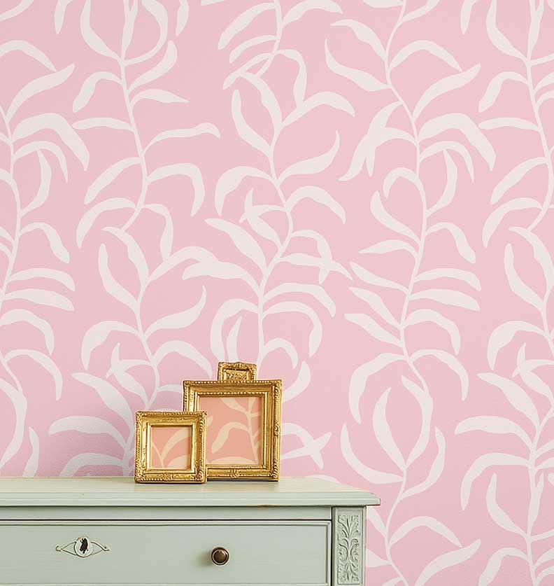 Papier peint vinyle autocollant rose amovible motif végétal pour relooking mural 63x152