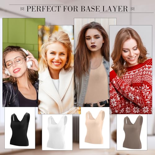 Image of Toulite 4 Pcs Thermal Tank Tops Women Underwear Tops Sleeveless Undershirt for Women Cotton Camisole Warm Base Layer