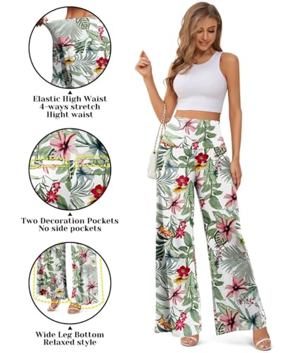JZC Women's Palazzo Lounge Pants Stretchy Wide Leg Casual Pants Comfy High Waist Flowy Pants S-3XL