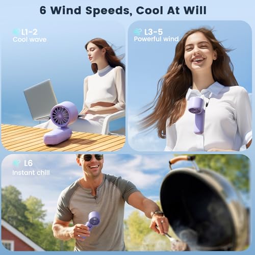 Portable Handheld Turbo Fan, 5000mAh Rechargeable Fan With 6 Speeds, Foldable Neck/Desk Fan With Digital Display, Pocket Small Fans With Air Turbo Tech For Women Outdoor, Travel, Office - Image 4