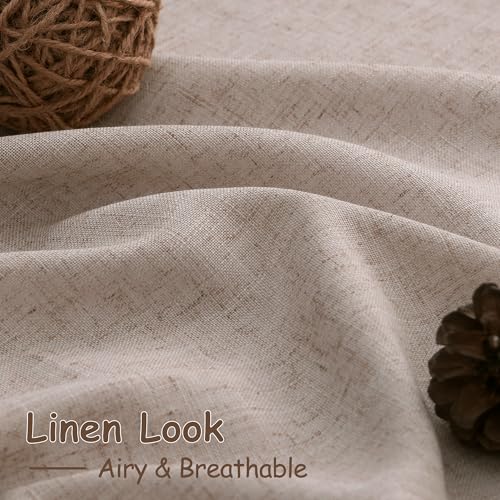 Image of Oatmeal Linen Curtains 84 Inches Long for Bedroom Back Tab Light Filtering Privacy Semi Sheer Curtains Modern Farmhouse Decor Oatmeal Cotton Textured Curtain for Living Room 2 Panels Set 52x84