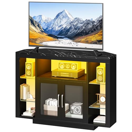 YITAHOME 100CM Mobile TV ad Angolo con illuminazione RGB LED, unità TV angolare per TV fino a 55 pollici con 7 scaffali Open Gaming Entertainment Center