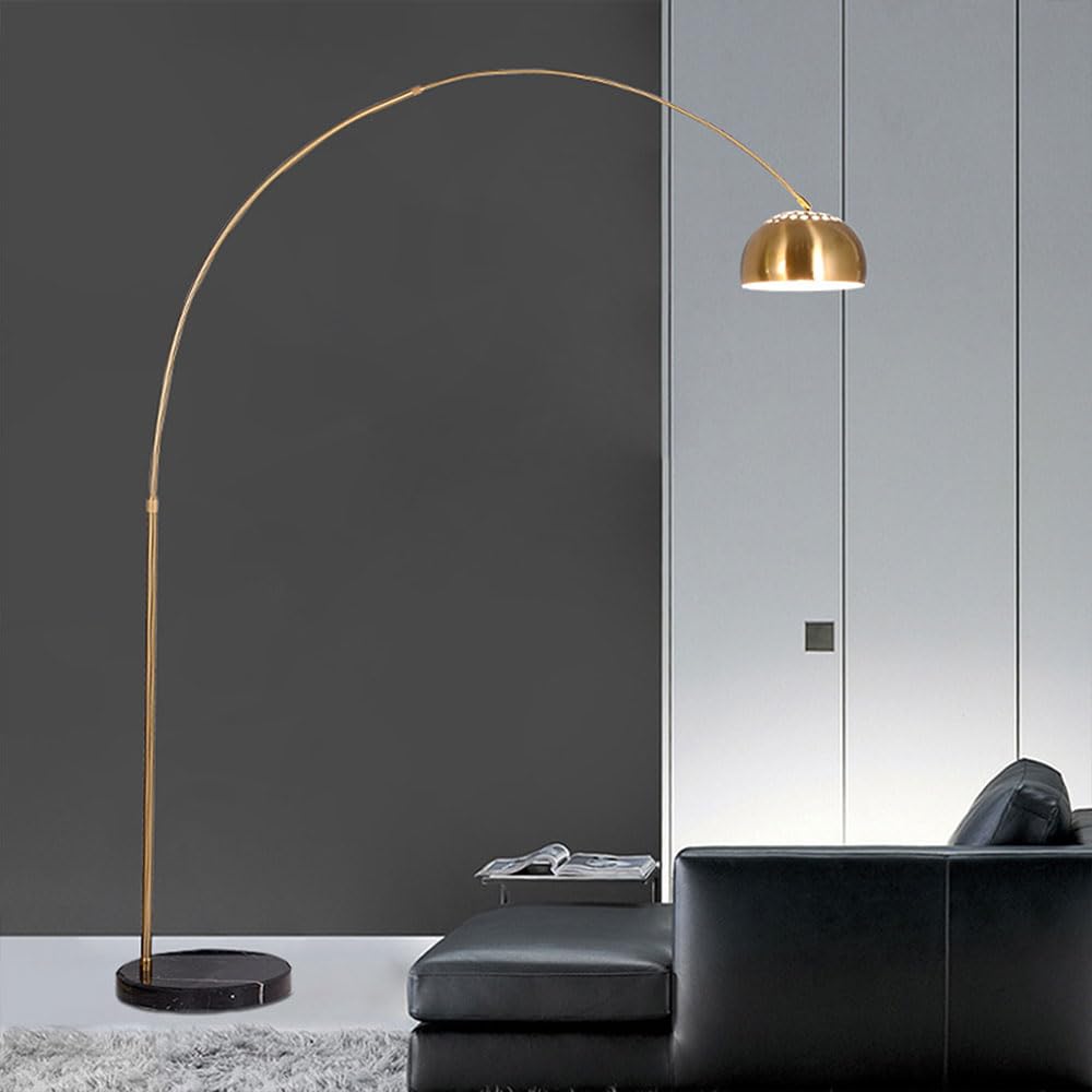 KSHSAA Lampada da terra ad arco in metallo Luci da pavimento per interni dorate sopra il divano Lampada da terra ad arco alta per camera da letto, ufficio, soggiorno (altezza regolabile)