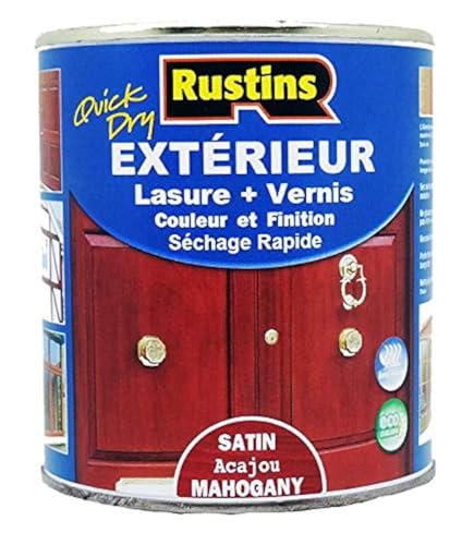 Rustins - teinture pour bois extérieur et intérieur acajou satiné à séchage rapide avec finition vernis 500ml - 7 m²