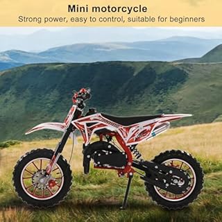49cc Kids Dirt Bike, 2-Stroke Gas Power Motocross, Off Road Mini Motorcycle, Pocket Motorbike with Front Rear Disc Brakes, Racing Max Speed 40KM/H Red