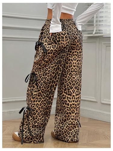 WDIRARA Girl's Leopard Print Bowknot Wide Leg Pants Y2k Elastic Waist Baggy Pants3