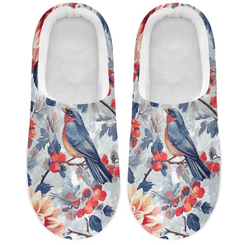JUNZAN Flowers Dahlia Cherry Blossom Birds Mens Home Cotton Slipper Non Slip Memory Foam Foam Slippers for Travel Funny Presents 6-7