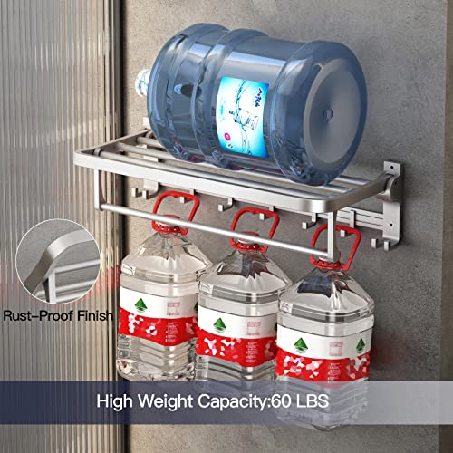 24 Inch Towel Rack With Towel Bar Holder Foldable Towel Shelf With Movable Hooks Rustproof Towel Storage Wall Mount For Bathroom Lavatory Silver #TOP3