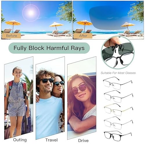 Image of Polarized Clip-On Sunglass Attachment for Prescription Glasses | UV Protection | Flip-Up Design | Includes Lens Cleaner, Microfiber Cloth & Storage Case | Men & Women