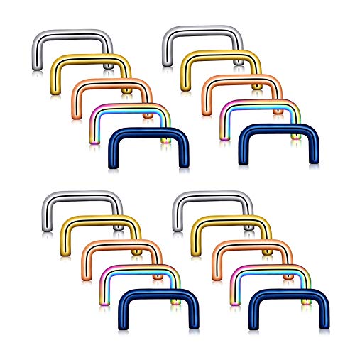 D&M Jewelry 12pcs-24pcs Stainless Steel U-Shape Horseshoe Nose Rings 16g Septum Piercing Ring