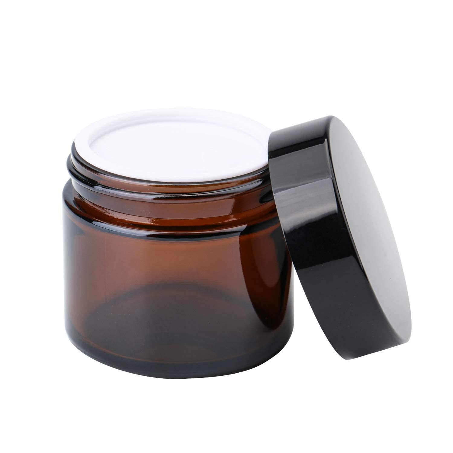 [ Set of 16 PC ] 60 GRM Amber Glass Jar with Black Cap and Inner lid, for Beauty, Cream, Blends, Skin Care, Hair Care, Travel, Toners, Cosmetic & DIY