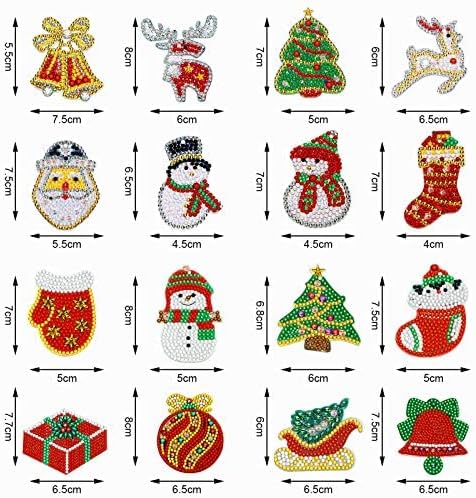 16 Pieces Christmas DIY Diamond Key Chain Double Side Christmas 5D Painting Pendant Round Drill Key Chain Pendant for Christmas Arts Craft Accessories, 16 Styles