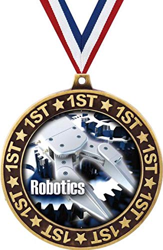 Robotics 1st Place Perimeter Medal Gold, 2.75" Science STEM Computer Prizes, Kids Science Fair Trophy Medal Awards