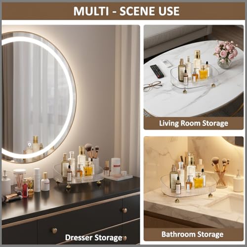 Image of HASTHIP Perfume Organizer - Makeup Organizer Stand Perfume Tray Decorative Storage Holder Non-Slip & Waterproof Bathroom Tray Countertop Decor, Clear, 27x18x6.5cm