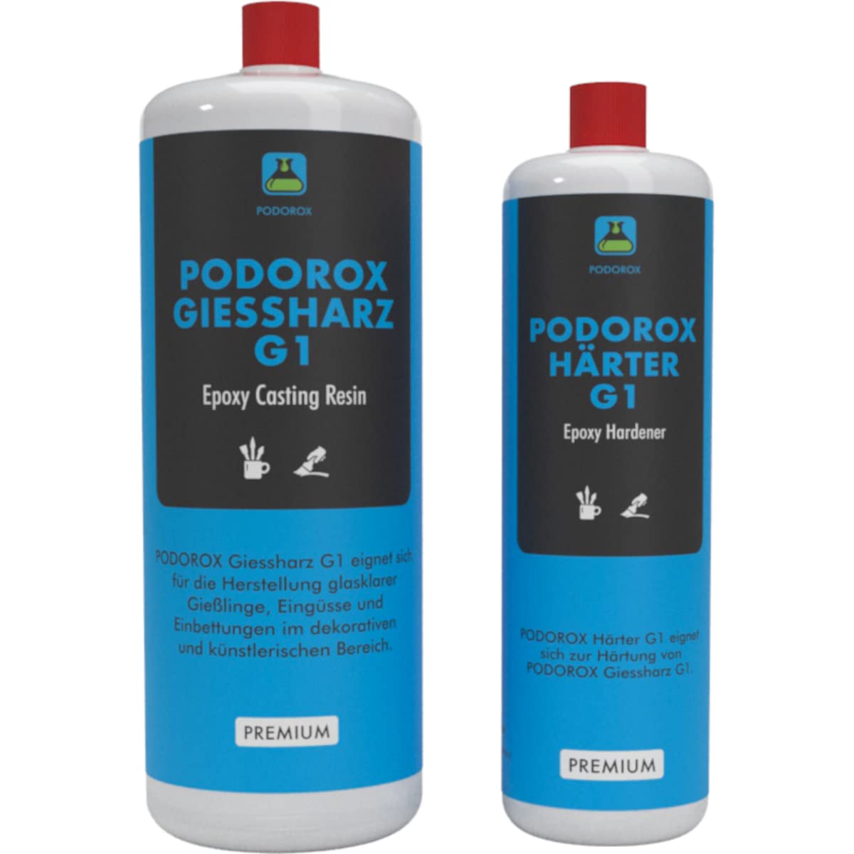 Epoxidharz Gießharz mit Härter | 4,5 kg PODOROX G1 | glasklar und geruchsarm | Zum Gießen | glasklar und transparent | Komplett für Anfänger und Profis | Epoxidharz Resin Set | Epoxyharz| Resin Set
