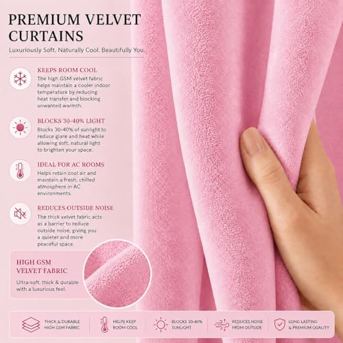 Image of Velvet Curtains | Heavy Soft Premium Velvet Drapes for Bedroom and Living Room | Semi Light Blocking, Thermal Insulated and Noise Reducing Window Panels | 5 Feet, Set of 2 (Baby Pink)