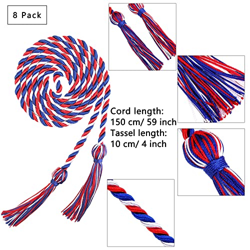 Image of Trounistro 8 Pieces Graduation Cords Yarn Honor Cords with Tassel for College Graduation Students (Blue Red with White)
