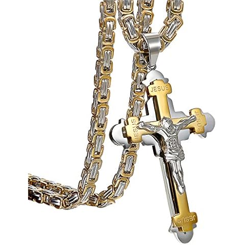Oidea Gold Tone Jesus Cross Pendant Necklace Cover