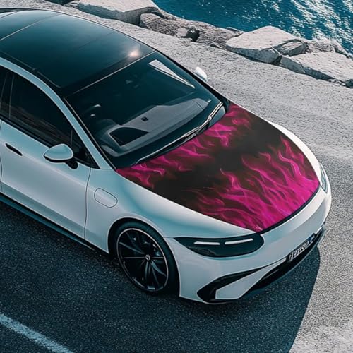 Image of Car Hood Cover Car Hood Wrap Blankets Red Bonfire Print Stretchable Vehicles Banner Auto Decorative Accessories for Compact Sedans SUV Trucks (59x39 Inch)