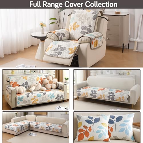 Image of HOKIPO Quilted Recliner Mat 1 Seater, with Side Pockets, Multicolor Leaves