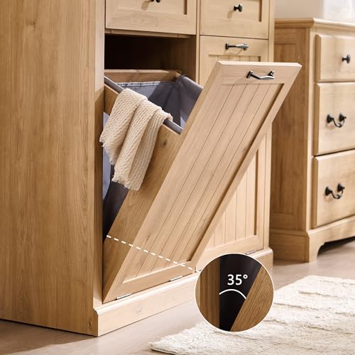 Image of IFGET Double Tilt Out Trash Cabinet, Wood Trash Can Cabinet, Natural
