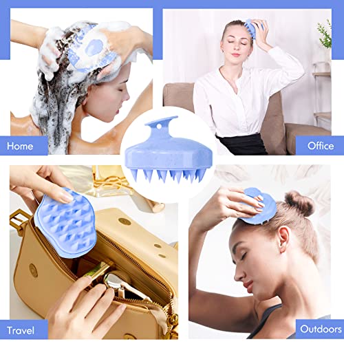 Scalp-Massager-Shampoo-Brush-Hair-Scalp-Scrubber-Head-Massager-with-Soft-Silicone-Bristles-for-Women-Men-Kids-Pets-Shower-and-Hair-GrowthBlue-Includes-5-Pcs-Hair-Ties