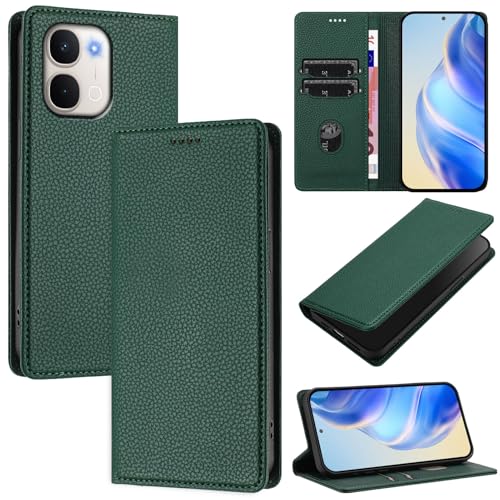 �X�}�z�P�[�X �Ή��@�� for Vivo Y500i / Y31d / Y51 Pro/iQOO Z11x / T5x �X�}�z�P�[�X�y�J�[�h�z���_�[�E�E�H���b�g�E�}�O�l�b�g�o�b�N���E�t���b�v�E�X�^���h�@�\�t���zGreen