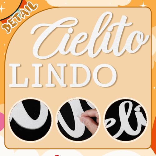 Image of VitalCozy Cielito Lindo Sign for Backdrop Felt Cielito Lindo Sign for Balloon Arch Baby Shower Birthday Party Mexican Talavera Wedding Party Decor for Backdrop Balloon Arch Decor(White,Classic)