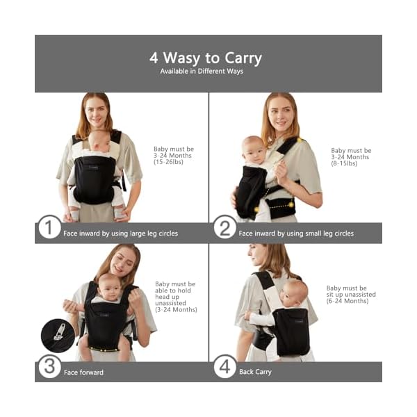 Bebamour Babytrage Sling 3 in 1 Ergonomischer Babytrage Rucksack für Neugeborene Atmungsaktive und weiche Babykette für Säuglinge und Kleinkinder (Black) – Bild 3