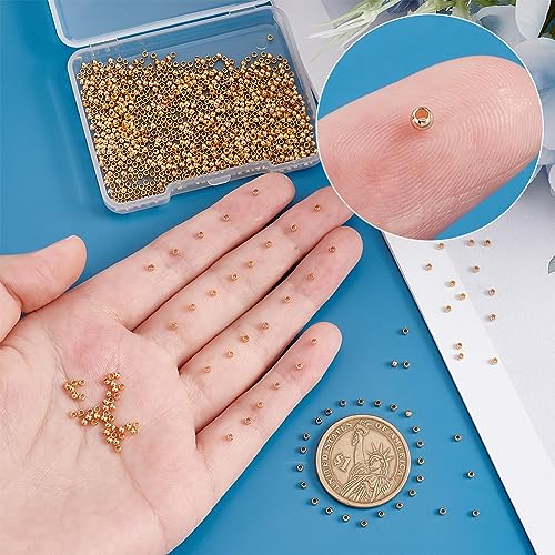 PH PandaHall 600pcs 4mm 14K Gold Plated Brass Beads Long-Lasting Smooth Spacer Beads Seamless Loose Ball Beads Gold Metal Beads for Summer Hawaii Necklaces Bracelets - Image 3