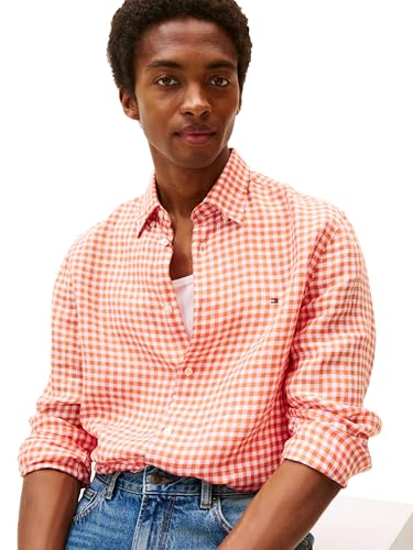 Image of Tommy Hilfiger Men's Long Sleeve Casual Linen Button Down Shirts in Regular Fit