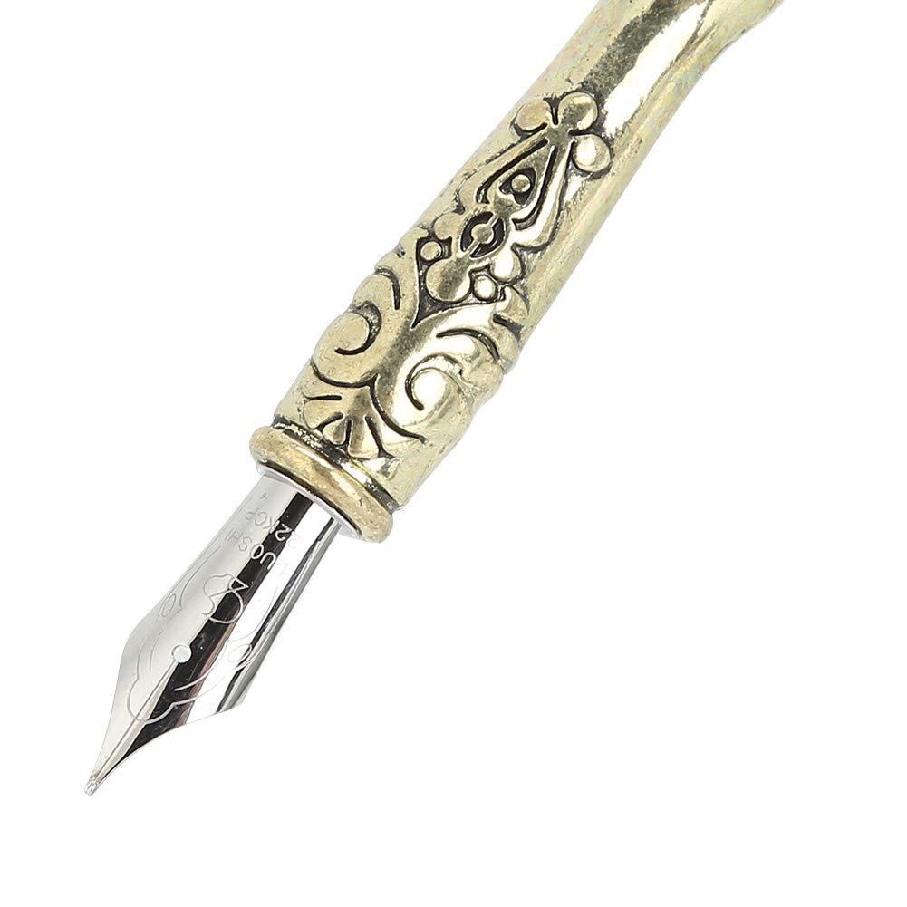Stift-Set, elegantes Schreibgerät im Vintage-Stil mit 5 austauschbaren Spitzen für Kalligraphie, Zeichnen, Schreiben von Buchstaben, Gold, Silber, Nylon, Metall, 1,0 mm, 464 g, (Cut gold)